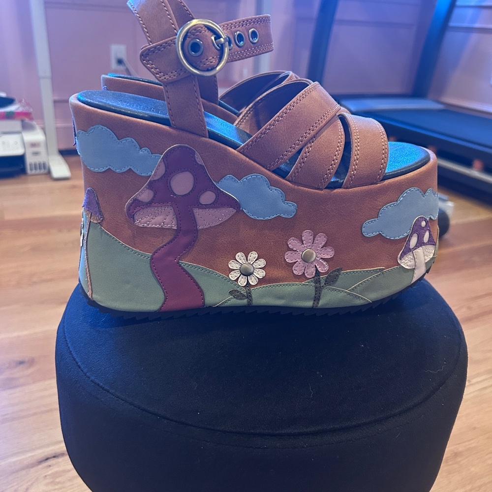 Current Mood Brown Platform Shoes with Mushroom Design